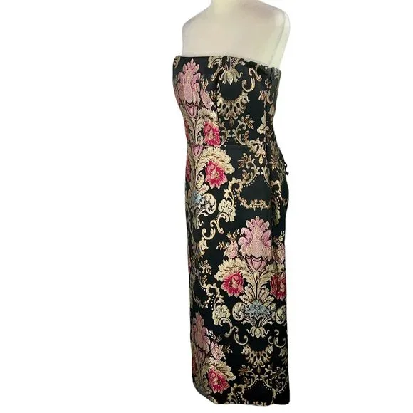 Nicole Miller Collection Black Gold Baroque Print Strapless Corset Dress - Picture 2 of 14